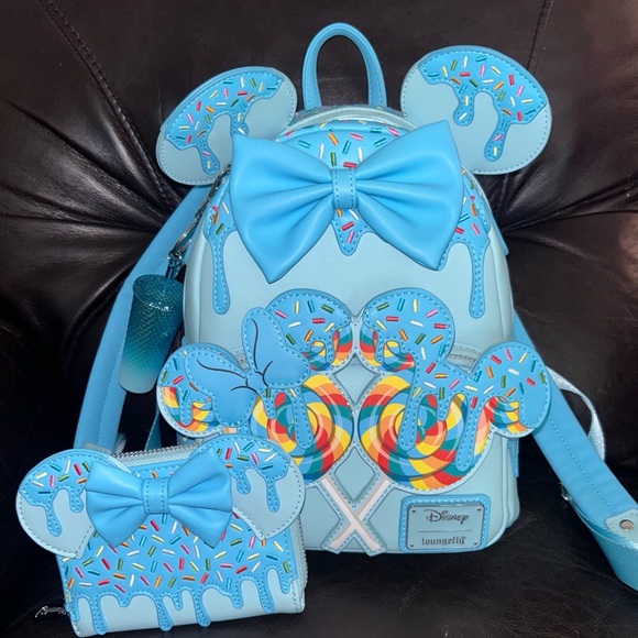 Loungefly Handbags - Loungefly Light Blue Drippy Sprinkles Mini Backpack with Matching Bow Wallet